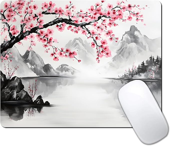 Watercolor Cherry Blossom Japanese Custom Mouse Pad by IMAYONDIA