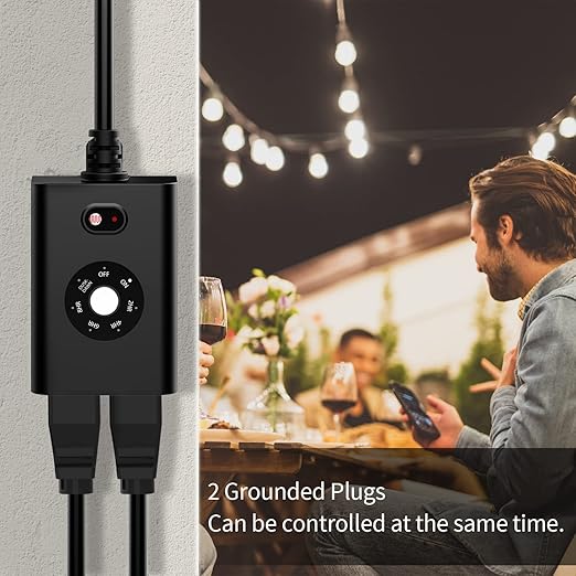 Minoston Outdoor Timer Outlet Waterproof 2 Pack, Dusk to Dawn Photocell Light - Image 5