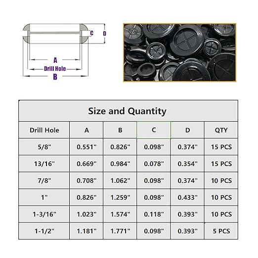 65Pcs Round Rubber Grommets kit 6 Sizes Double Sided Rubber Grommets - Image 3