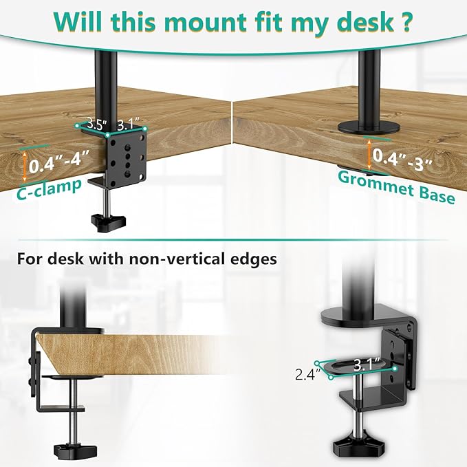 WALI Triple Monitor Mount for 13-27 inch Computer Screens, 3 Monitor Desk Mount - Image 8