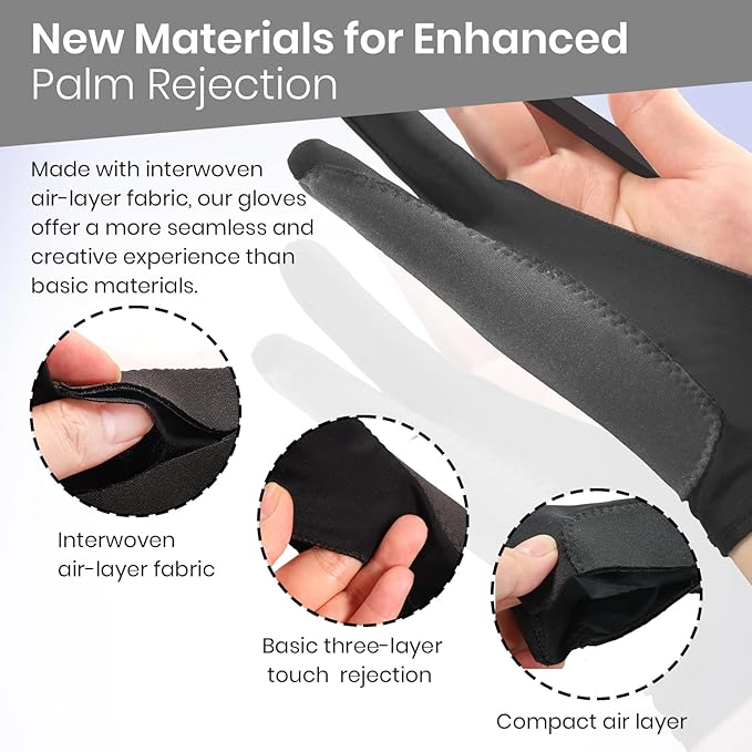 Digital Drawing Glove: 3-Layer Palm Rejection, Two-Finger Artist Glove - Image 3