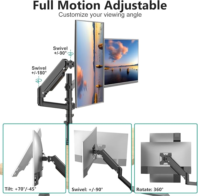 WALI Dual Monitor Mount, 13-32 Inch Adjustable Spring Dual Monitor Arm - Image 2
