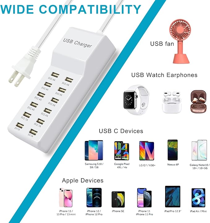 Multi Port USB Charging Station Wall Charger, Compatible - Image 2