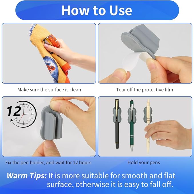 12PCS Pen Holder for Desk, Upgraded Adhesive Pen Pencil Holder for Desk Wall - Image 4