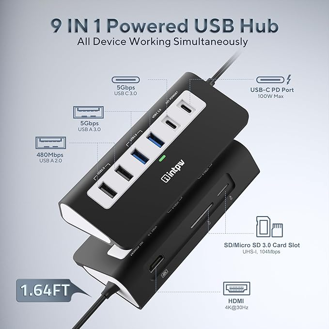 USB C Hub, INTPW 9-in-1 USB Multiport Adapter - Image 2