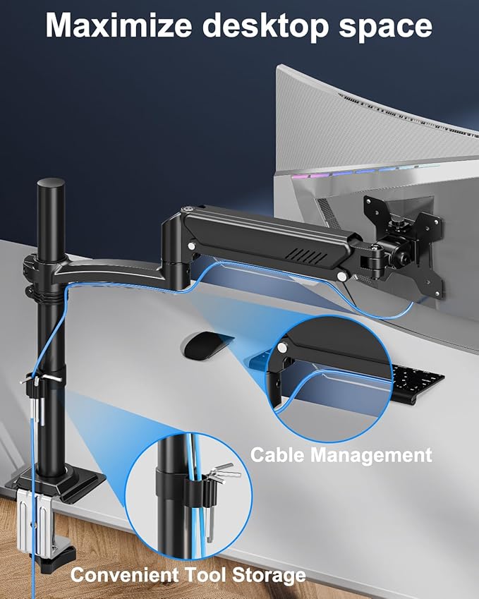 Single Monitor Mount Holds Max 22lbs, 13-32 inch Monitor Desk Mount, Height - Image 6