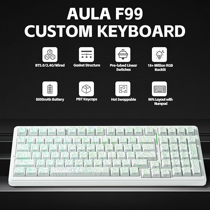 x AULA F99 Keyboard Gaming, Wireless Mechanical Keyboards, Hot Swappable Custom - Image 2