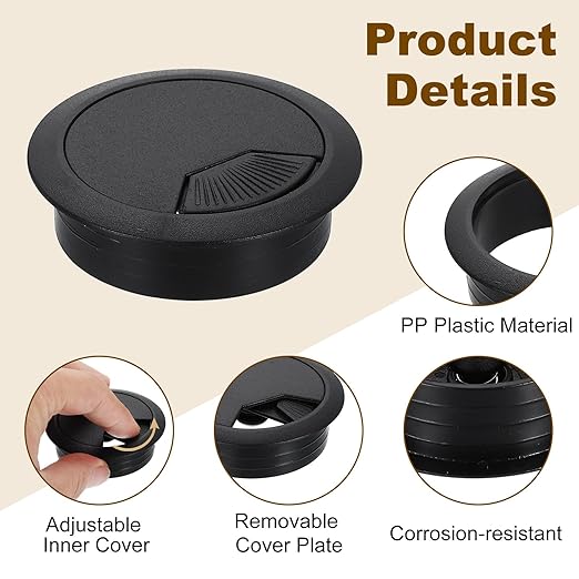 uxcell 5 Pcs 53mm Desk Grommet, Plastic Cable Hole Cover, Wire Cord Cable - Image 3