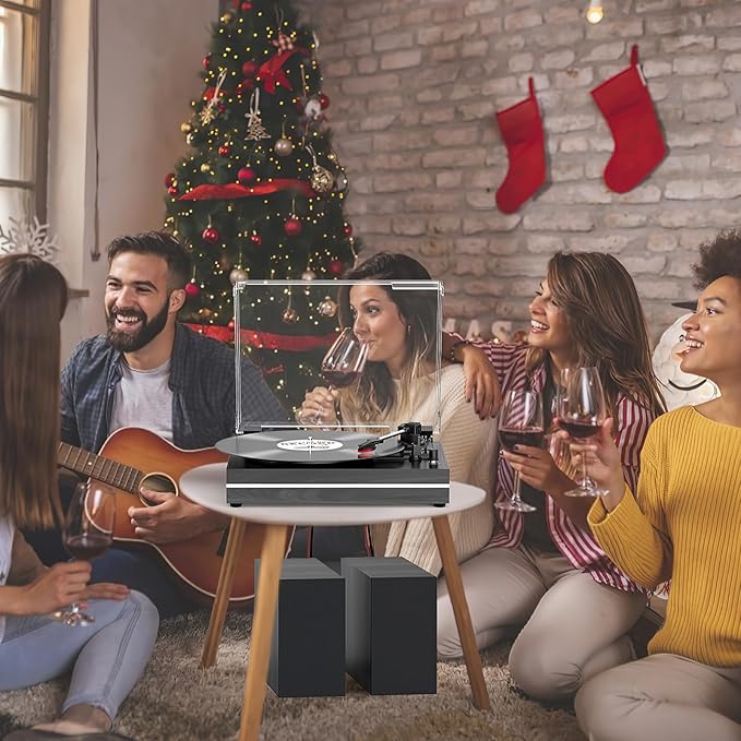 Vinyl Record Player with Dual Separate Stereo Speakers Vintage Turntable with - Image 5