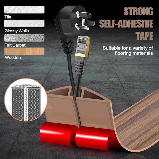 Floor Cord Cover Cavity 0.8"x0.37" Self Adhesive Cord Hider, 3.3FT Low Profile - Image 4