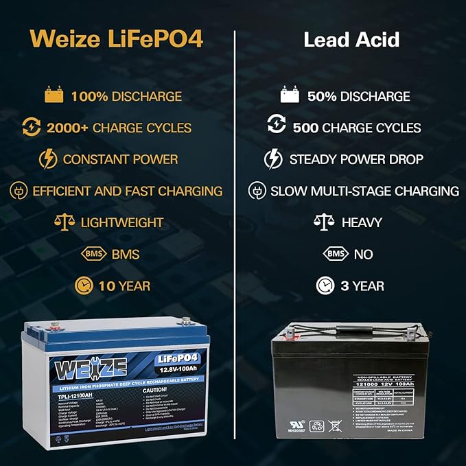 Weize 12V 100Ah TM LiFePO4 Lithium Battery, Built-in Smart BMS, Group 31 Deep - Image 4