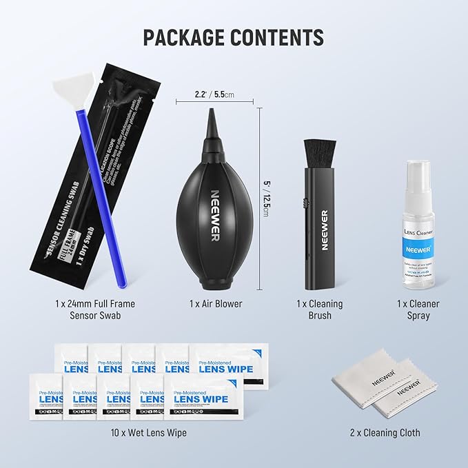 NEEWER 16 in 1 Camera Lens Cleaning Kit, 1x Brush + 1x Air Blower + 1x Cleaning - Image 8