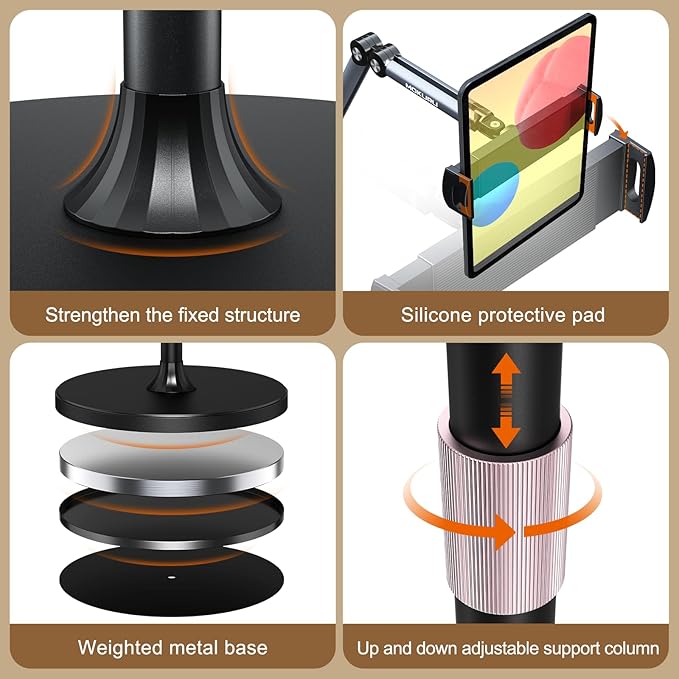 Tablet Floor Stand, Adjustable Tablet Stand, 360° Rotation Tablet Holder - Image 5