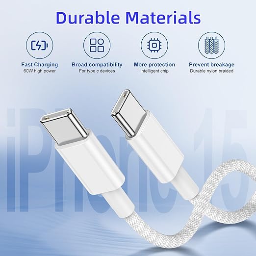3-Pack Grey 6.6FT 60W USB C to USB C Cable, Type C to Type C Cable, Fast - Image 4