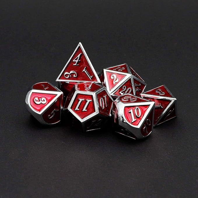 Haxtec Metal Dice Set D&D Red Silver DND Dice Set - Image 4