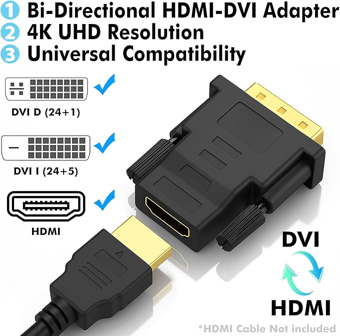 DVI to HDMI Adapter, Laptop – Gold-Plated Connectors - Image 2