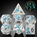 Glow in The Dark Flower Metal Dice, DNDND 7 PCS Blue Metallic D&D Dice Set by DNDND