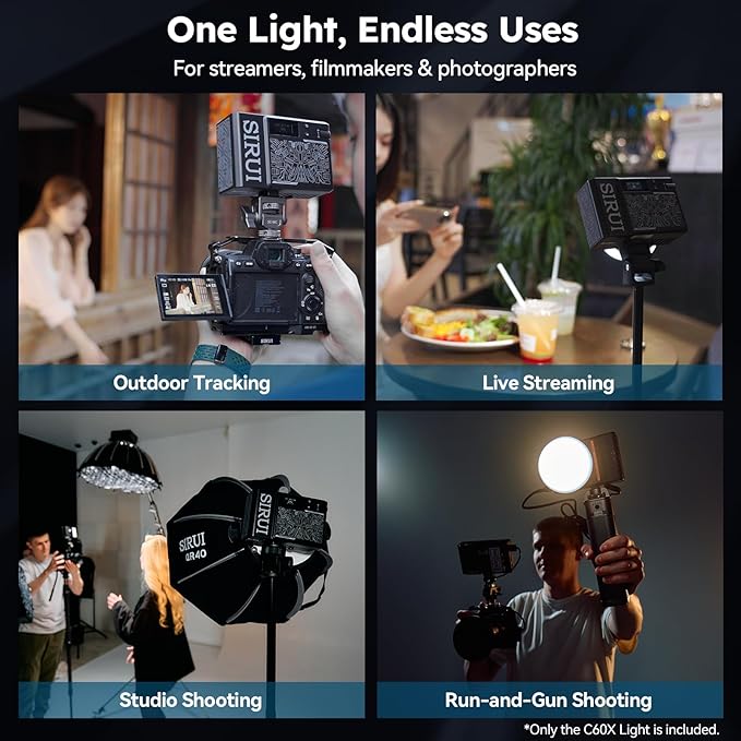 SIRUI C60X 60W Portable Photography Light, Ultra-Quiet 24.9dB & 0.53KG Compact - Image 8