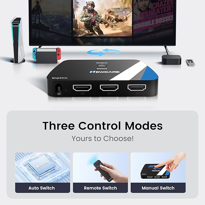 NEWCARE 8K HDMI Switch 3 in 1 Out, HDMI 2.1 Switch - Image 4