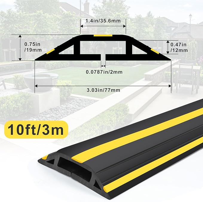 10 ft Floor Cable Cover Protector, Heavy Duty PVC Duct Easy to Unroll, Prevent - Image 2