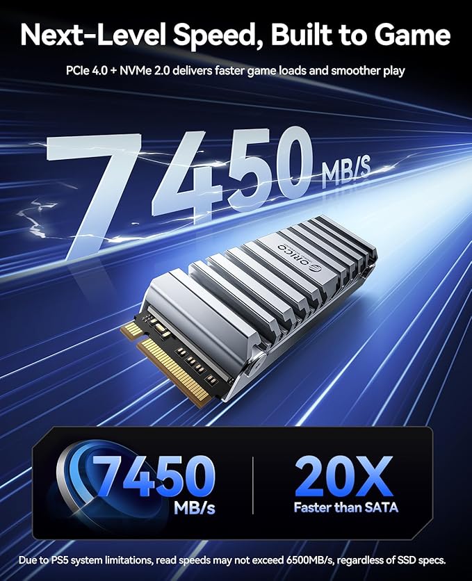 ORICO OS5 2TB M.2 SSD for PS5 Storage Expansion, M.2 PCIe 4.0 NVMe Gaming SSD - Image 3