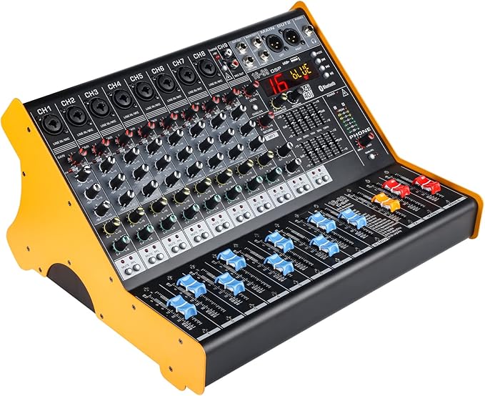 Mixers Audio 9 Channel Mixer, Dj Mixer Board Mixer Audio Bluetooth MP3 Mixer by MADOWL