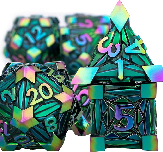 7PCS Metal DND Dice Set with Box, Debris RPG Red D and D Dice - Image 2