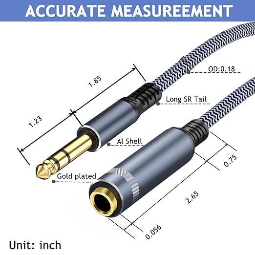 1/4" Male to Female Stereo Headphone Guitar Cable - 20ft Quarter Inch Extension - Image 7