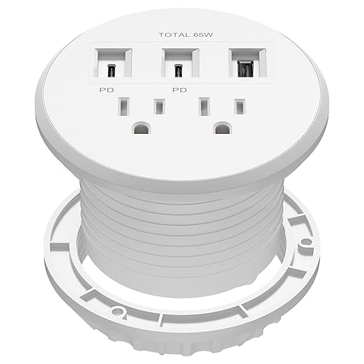 LIDER PD 65W GaN Technology Desktop Power Grommet, Power Delivery, USB-A and 2 by LIDER