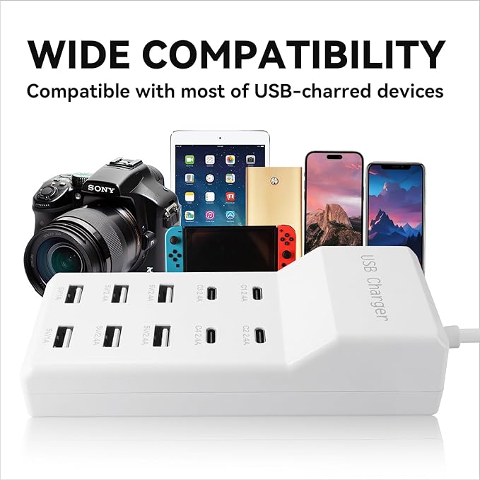 USB Charging Station, 10 Ports Family-Sized USB C Charger Block, USB Power Strip - Image 3