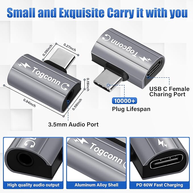 USB C to 3.5mm Aux Headphone and Charger Adapter Splitter, 2 in 1 USB Type C - Image 6