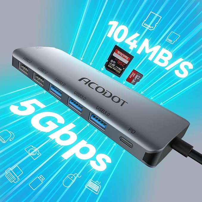 USB C Hub, Acodot 9 in 1 USB C to 4K@60HZ HDMI Multiport Adapter, 3 USB 3.0 - Image 4