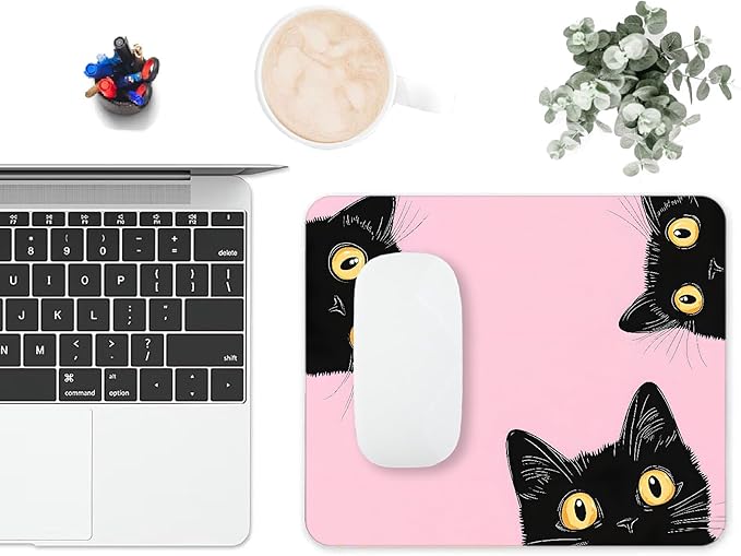 Mouse Pad, Cute Pink Black Cats Mouse Pads - Image 6