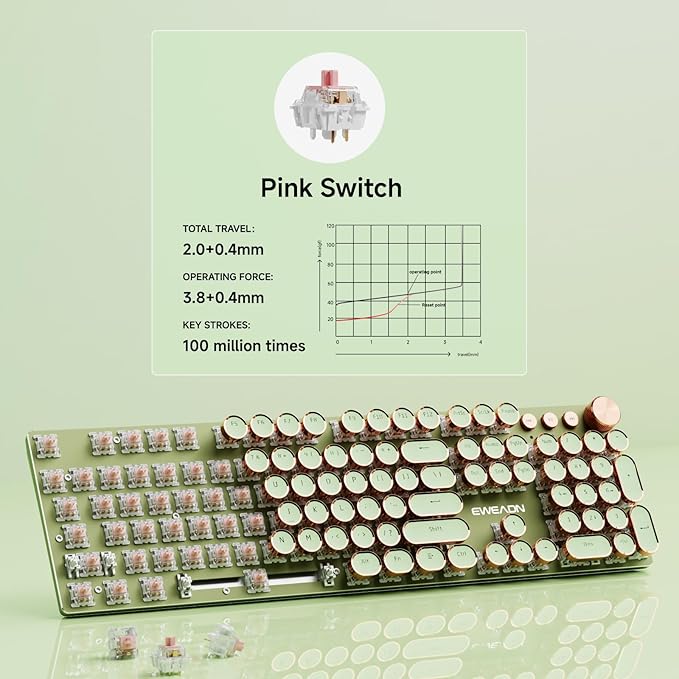 EWEADN V20 Typewriter Keyboard Wireless, 104 Keys Typewriter Style Mechanical - Image 4