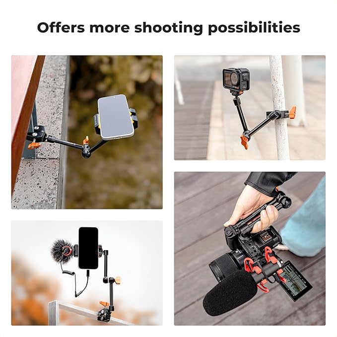 K&F CONCEPT 9.8" Magic Arm, 1/4" Screw Camera Mount Arm 360° Ball Heads - Image 6
