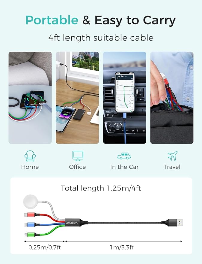 Upgraded Travel Essentials for Apple Watch Charger 4 in 1 Multi Charging Cable - Image 8