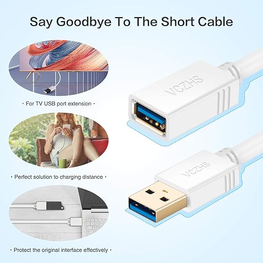 VCZHS Tech USB Extension Cable White 15ft, USB 3.0 Extender - Image 5
