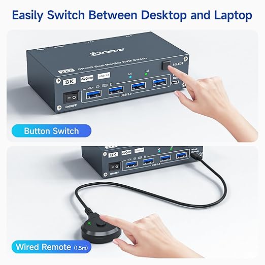 HDMI Displayport Hybird KVM Switch 2 Monitors 2 Computers 8K@60Hz 4K@144Hz - Image 7