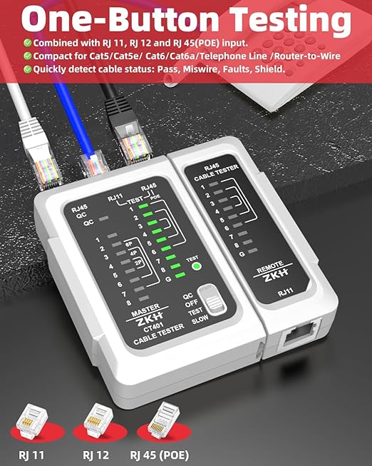 ZKH RJ45 Network Cable Tester, LAN & TEL Continuity Tester, Ethernet Cable - Image 2