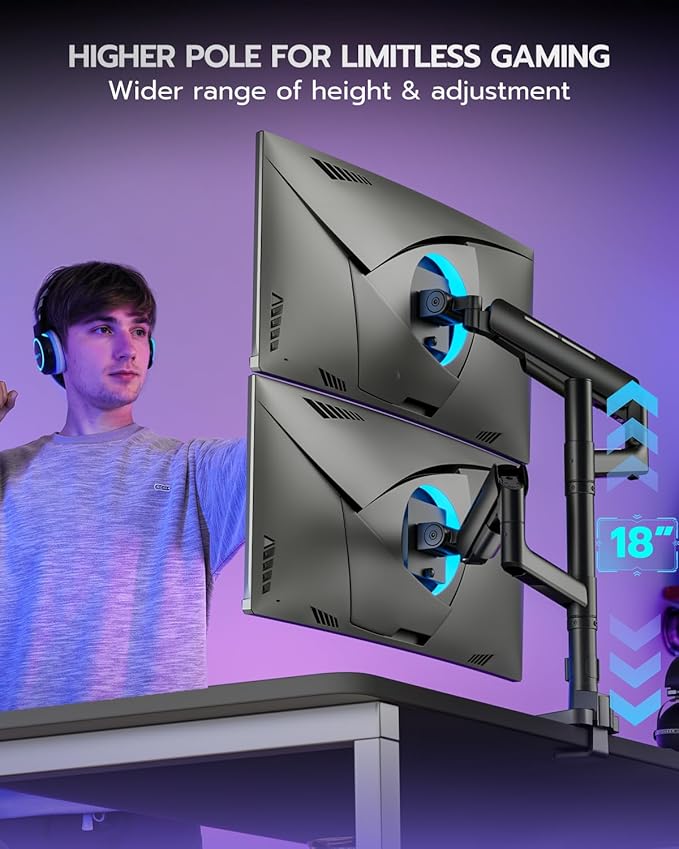 Vertical Dual Monitor Mount for 17-49 Inch Ultrawide Heavy Duty Curved Screen - Image 3