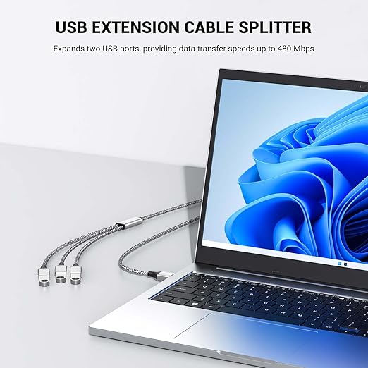 3.3FT USB A Male to 3 Female Extension Cable, USB Splitter 1 in 3 Out Support - Image 2