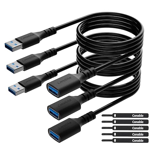 3 Pack USB 3.0 Extension Cable 4 Feet, USB A Male to Female Extender Cord by Conable