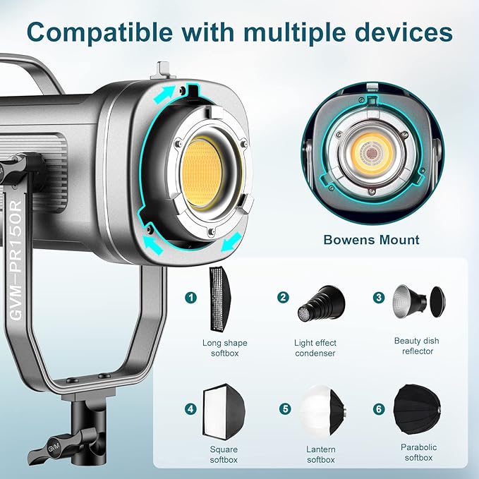 GVM 150W LED Video Light 2700K~7500K RGB Video Light Photography Studio Light - Image 4
