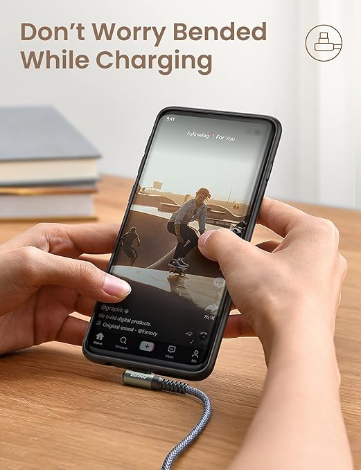 AINOPE 2-Pack 0.5ft USB C Cable, 3.1A Fast Charging, Right Angle, Durable Nylon - Image 2