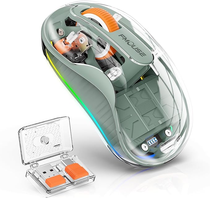 Bluetooth Wireless Mouse, Transparent RGB Tri-Modes Mouse, USB-C Receiver Ideal - Image 2