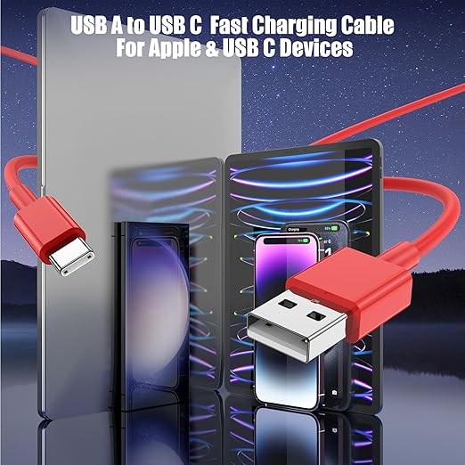 3-Pack Red USB A to USB C Cable，USB to USB C Car Carplay Cable - Image 3