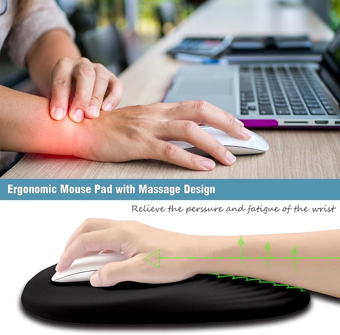 Black Ergonomic Mouse Pad Wrist Support, Mouse Pad - Image 3