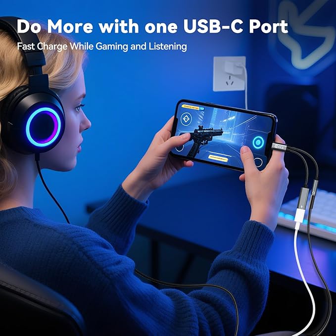 USB Type C to 3.5mm Headphone and Charger Adapter, 2 in 1 USB C to Aux Audio - Image 5