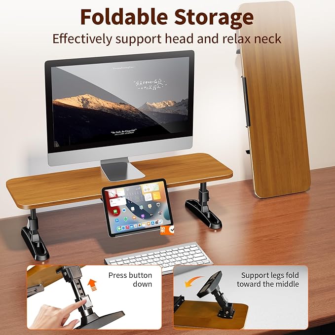 Wooden Monitor Stand Riser for Desk, Adjustable Height Monitor Shelf Riser - Image 6