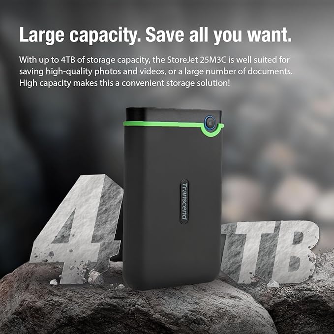 Transcend 4TB SJ25M3C, USB 3.1 Portable Hard Drive Rugged, Anti-Shock Resistant - Image 9
